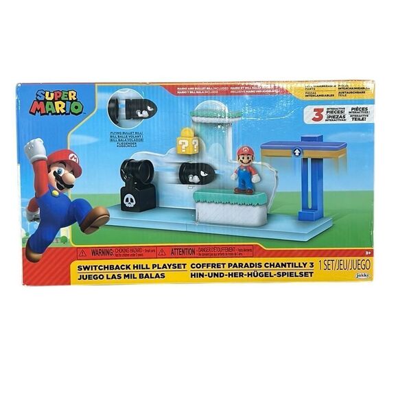 Super Mario Bros Switchback Hill Playset Mario Bullet Bill Figures Jakks NEW - Picture 1 of 9